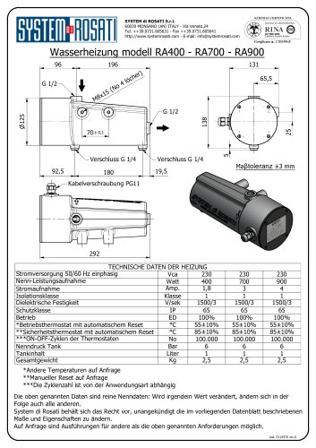 TDS - Wasseraufwärmer modell RA 400 - RA 700 - RA 900