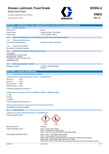 * SDSGLUENEU-A Grease Lubricant, Food Grade