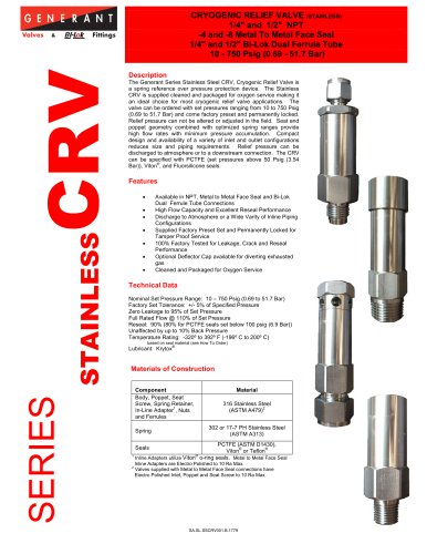 Cryogenic Relief Valve Stainless (CRV)