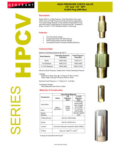 High Pressure Check Valve (HPCV)