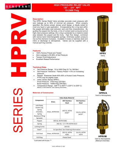 High Pressure Relief Valve (HPRV)