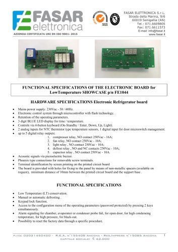 FUNCTIONAL SPECIFICATIONS OF THE ELECTRONIC BOARD for LowTemperature SHOWCASE p/n FE1044