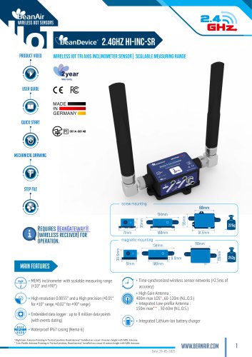 2.4GHz HI-INC-SR Wireless TRI AXIS inclinometer Sensor