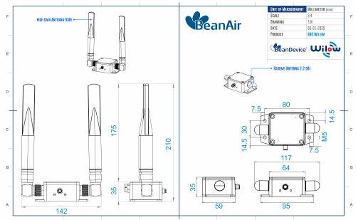 BeanDevice&reg; Wilow&reg; - Wifi sensor for Industrial Internet of Things - Mechanical Drawing
