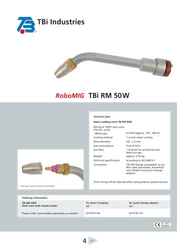 TBi Robot Torches RM 50W / RM 60W / RM 80W / RM 90W (water cooled)