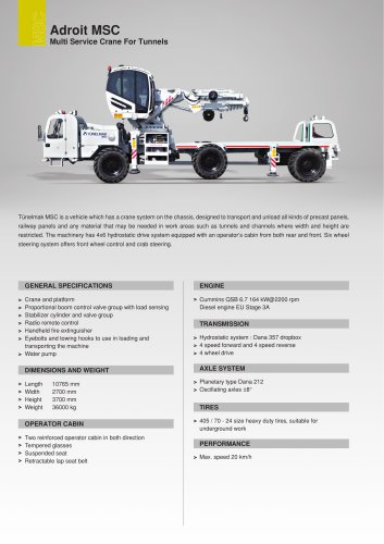 Adroit MSC Multi Service Crane For Tunnels