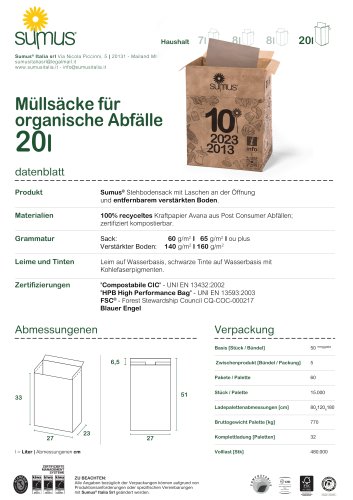 M&uuml;lls&auml;cke f&uuml;r organische Abf&auml;lle  20l