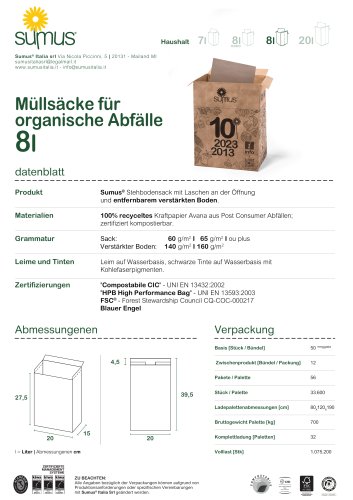 M&uuml;lls&auml;cke f&uuml;r organische Abf&auml;lle  8l
