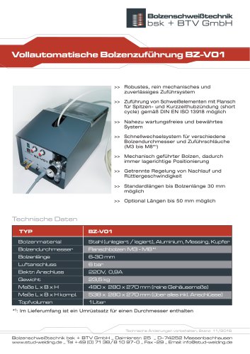 Vollautomatische Bolzenzuführung BZ-V01