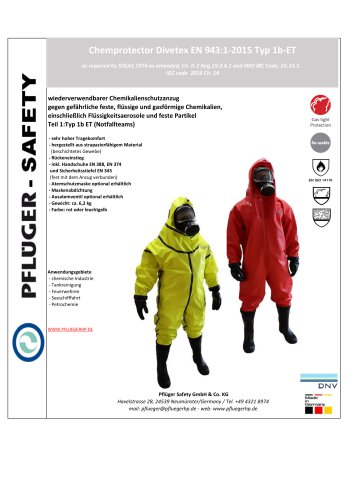Chemprotector Divetex EN 943-1, Datenblatt