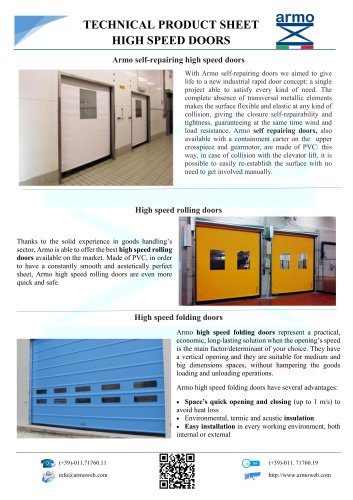 HIGH SPEED DOORS - TECHNICAL PRODUCT SHEET