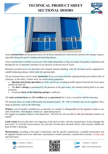 SECTIONAL DOORS - TECHNICAL PRODUCT SHEET