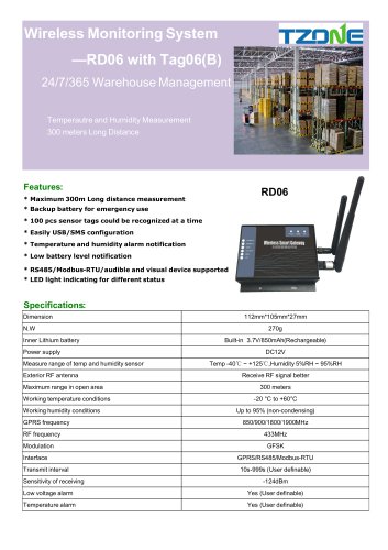 TZONE COMMUNICATION GATEWAY / GPRS / FOR SENSORS RD06