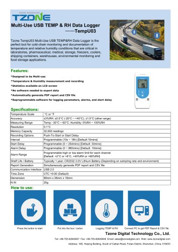 TZONE RELATIVE HUMIDITY DATA-LOGGER / TEMPERATURE / USB / WITH LCD DISPLAY TEMPU03