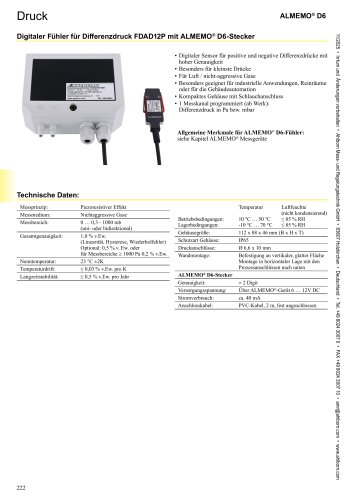 Digitaler F&uuml;hler f&uuml;r Differenzdruck FDAD12P 
