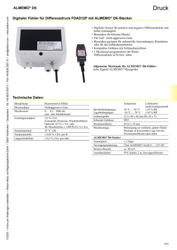 Digitaler F&uuml;hler f&uuml;r Differenzdruck FDAD12P