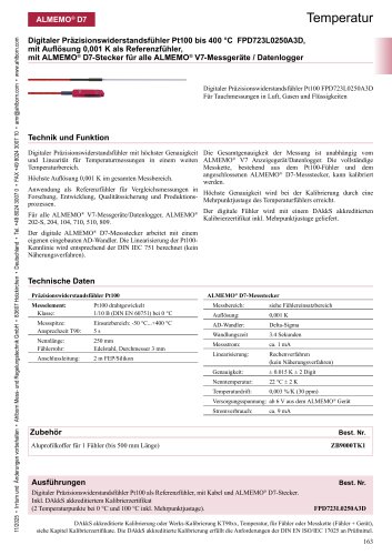 Digitaler Pr&auml;zisionswiderstandsf&uuml;hler Pt100 