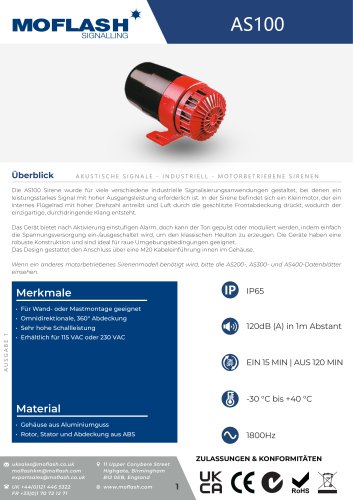 Datenblatt - Motorbetriebene sirene AS100