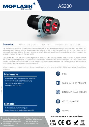 Datenblatt - Motorbetriebene sirene AS200