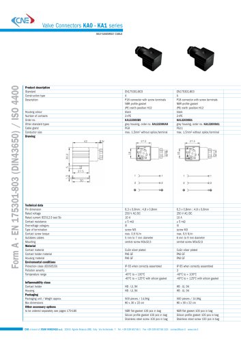 Valve Connectors KA0 - KA1 series