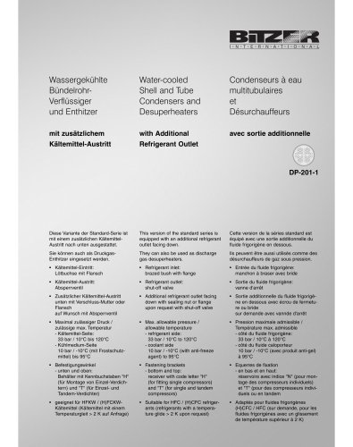 Water-cooled Shell and Tube Condensers and Desuperheaters with Additional Refrigerant Outlet  DP-201-1