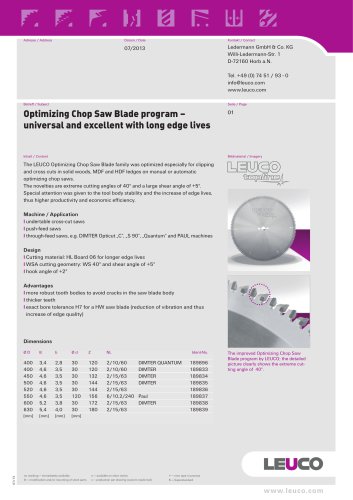 Optimizing Chop Saw Blade program &ndash;  universal and excellent with long edge lives