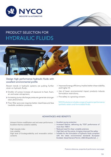 PRODUCT SELECTION FOR HYDRAULIC FLUIDS