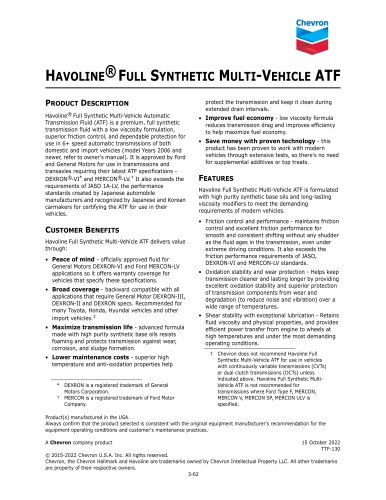HAVOLINE&reg; FULL SYNTHETIC MULTI-VEHICLE ATF