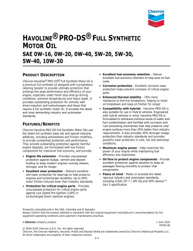 HAVOLINE&reg; PRO-DS&reg; FULL SYNTHETIC MOTOR OIL