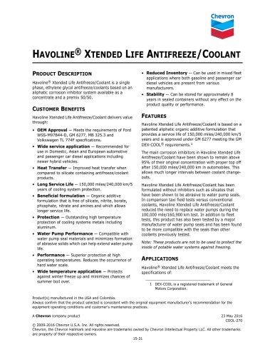 HAVOLINE&reg; XTENDED LIFE ANTIFREEZE/COOLANT
