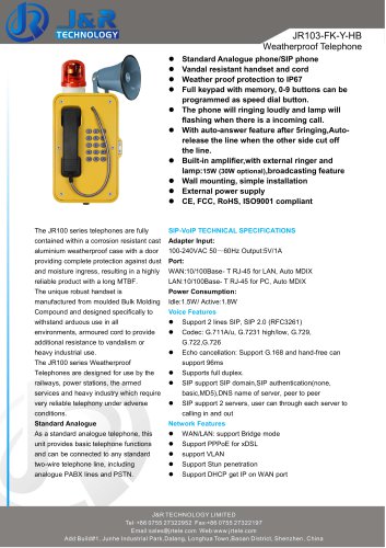 Loud Speaker Mining Telephone With Beacon JR103-FK-HB