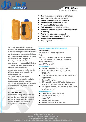 Téléphone de tunnel d'urgence JR101-CB-L