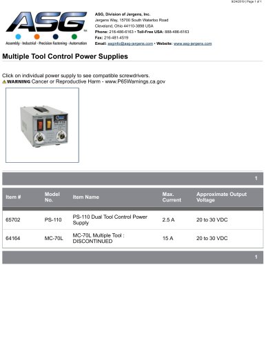 Multiple Tool Control Power Supplies