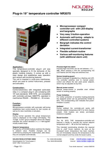 Plug-in 19&rdquo; temperature controller NR3070