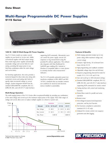 Multi-Range Programmable DC Power Supplies 9115 Series