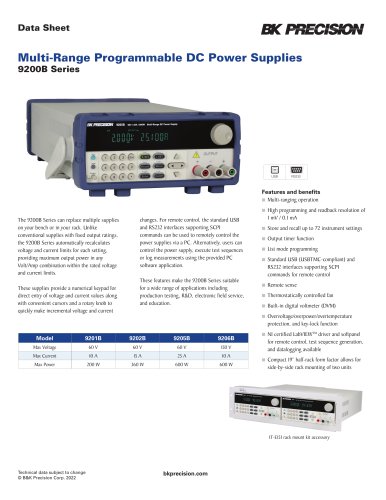 Multi-Range Programmable DC Power Supplies 9200B Series