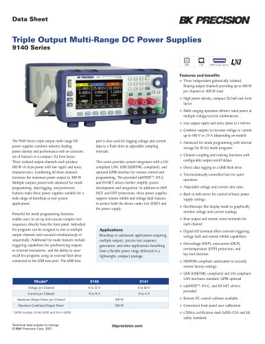 Triple Output Multi-Range DC Power Supplies 9140 Series