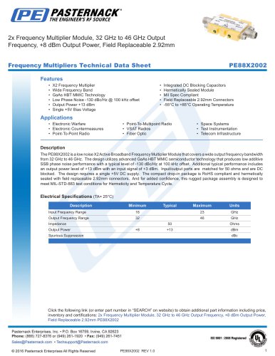 2x Frequency Multiplier Module, 32 GHz to 46 GHz Output  Frequency, +8 dBm Output Power, Field Replaceable 2.92mm