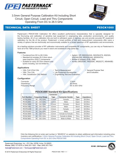 3.5mm General Purpose Calibration Kit Including Short  Circuit, Open Circuit, Load and Thru Components  Operating From DC to 26.5 GHz
