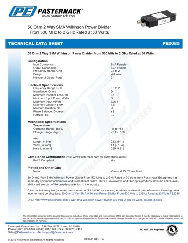 50 Ohm 2 Way SMA Wilkinson Power Divider From 500 MHz to 2 GHz Rated at 30 Watts