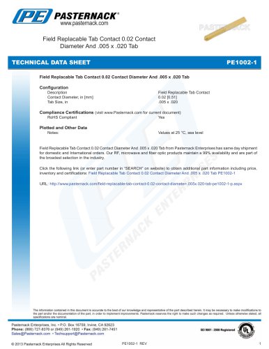 Field Replacable Tab Contact 0.02 Contact  Diameter And .005 x .020 Tab