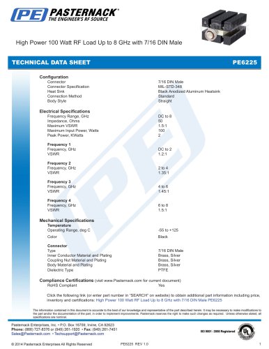 High Power 100 Watt RF Load Up to 8 GHz with 7/16 DIN Male