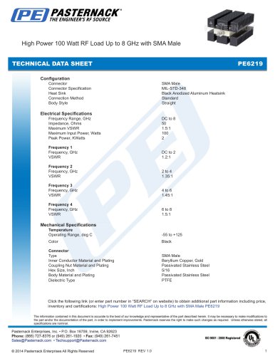 High Power 100 Watt RF Load Up to 8 GHz with SMA Male