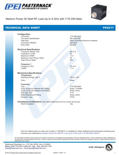 Medium Power 50 Watt RF Load Up to 8 GHz with 7/16 DIN Male