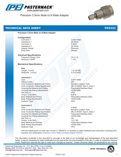 Precision 3.5mm Male to N Male Adapter