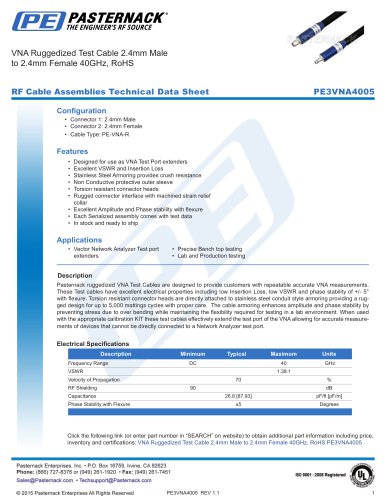 VNA Ruggedized Test Cable 2.4mm Male