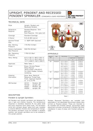 UPRIGHT, PENDENT AND RECESSED  PENDENT SPRINKLER