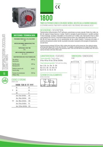 1800 series - ELECTROMECHANICAL TIMER WITH A MOVING INDEX, MULTIRANGE WITH MANUAL RESET