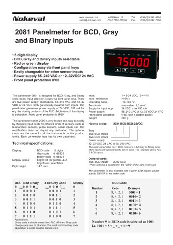 2081 Panelmeter for BCD, Gray and Binary inputs