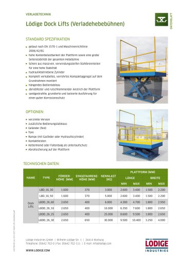 Dock Lift Datenblatt